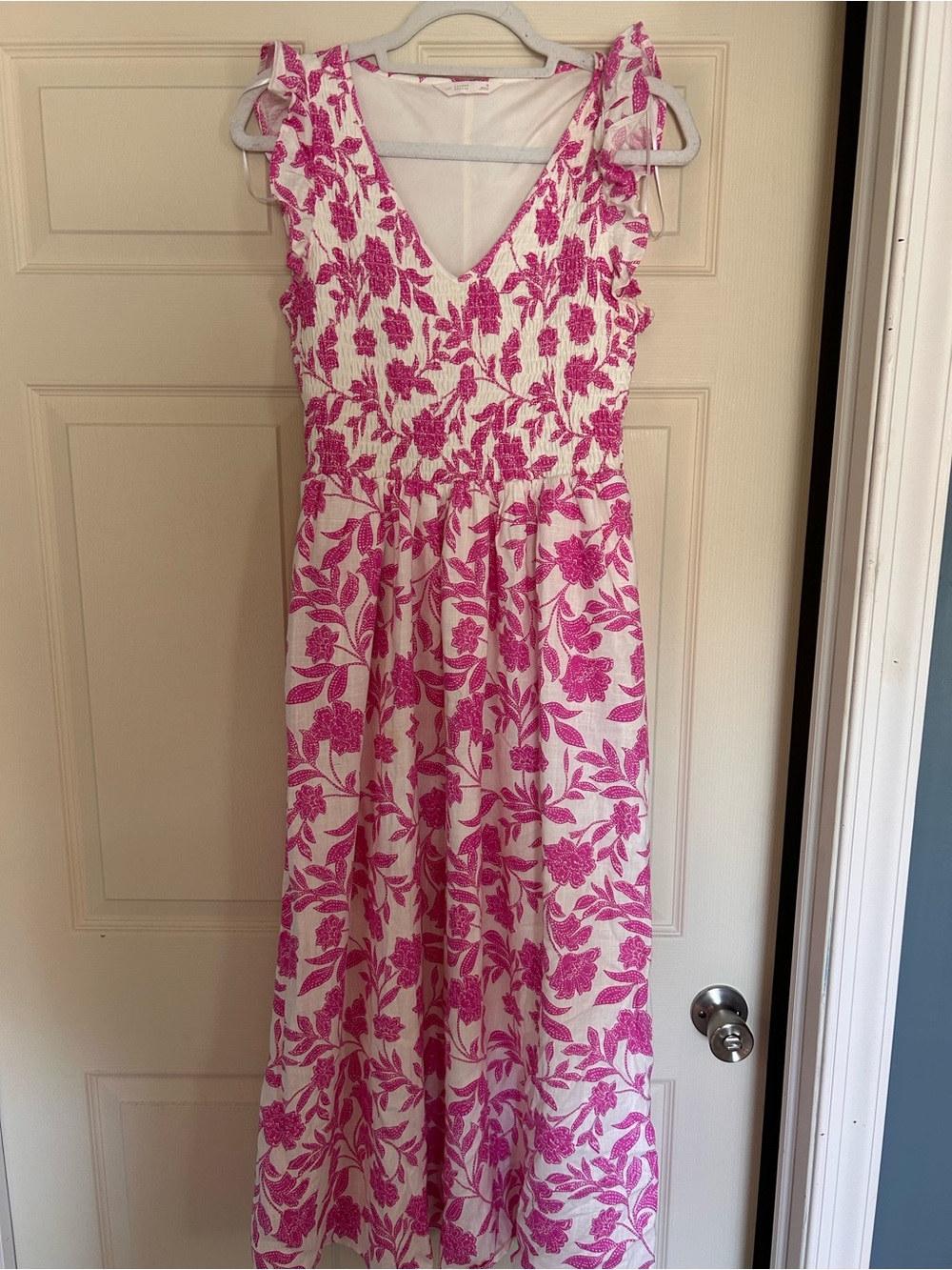 LC Lauren Conrad White Maxi Dress with Pink Floral Print
